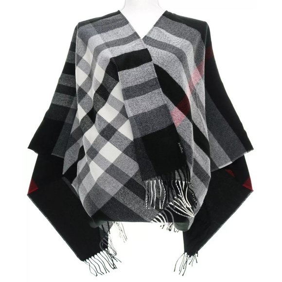 FRAAS Women's Fraas Plaid Cape Sweater with Fringe-Trim - NWT Black - Picture 5 of 5